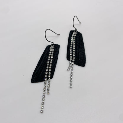 Fancy Black Leather Drop Dangle Earrings