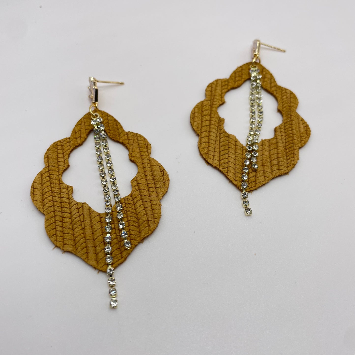 Fancy Mustard Scallops Leather Drop Dangle Earrings