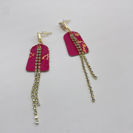 Fancy Pink Leather Drop Dangle Earrings