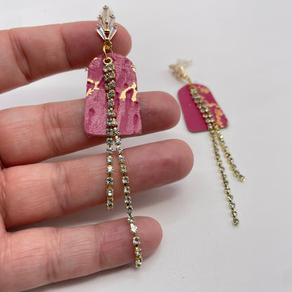 Fancy Pink Leather Drop Dangle Earrings