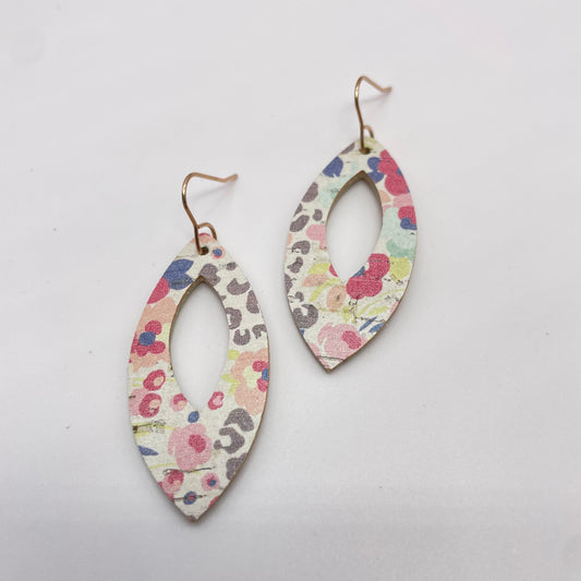 Floral Spots Leather Drop Dangle Earrings