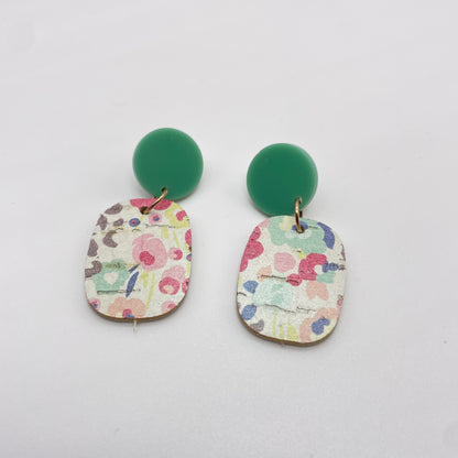 Floral Spots Leather Stud Dangle Earrings