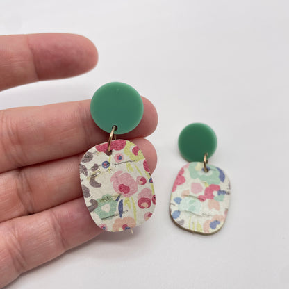 Floral Spots Leather Stud Dangle Earrings