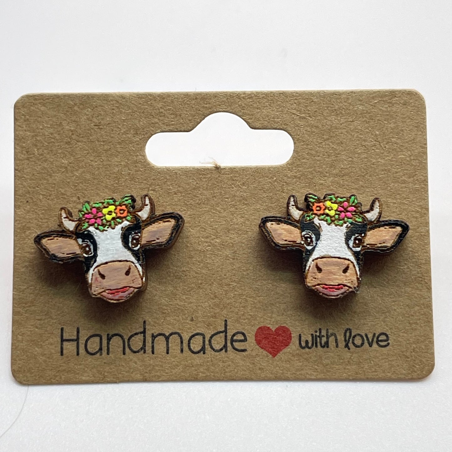 Flower Cow Head Stud Earrings