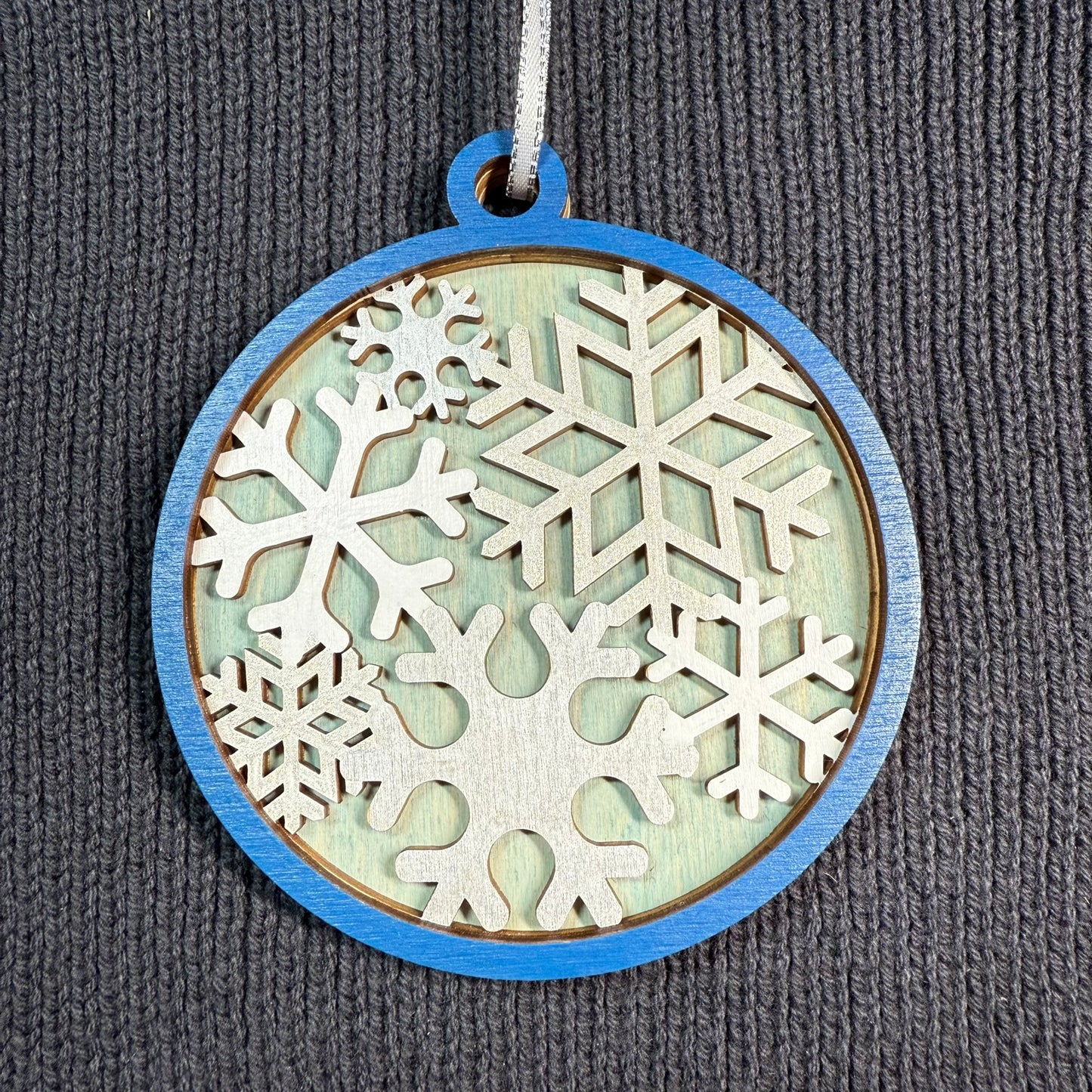 Silver Snowflakes Layered Wood Ornament