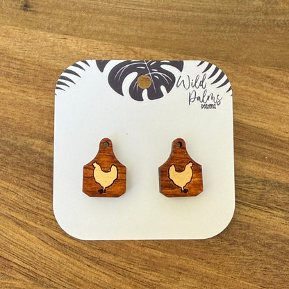 Chicken Cattle Tag Stud Earrings