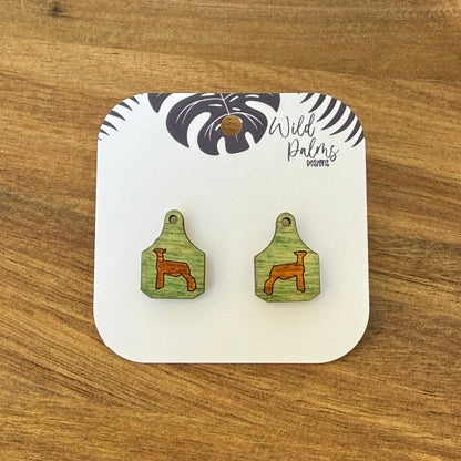 Sheep Cattle Tag Stud Earrings