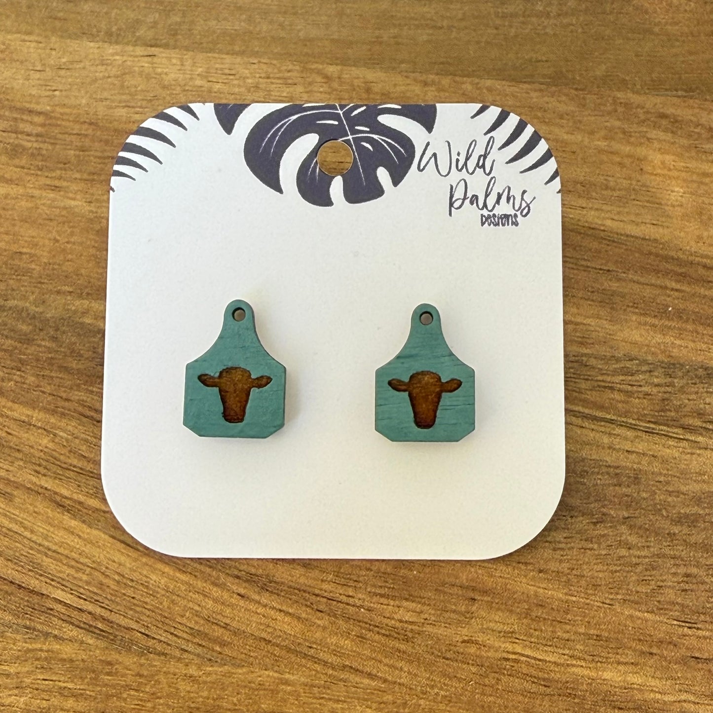 Cow Head Cattle Tag Stud Earrings