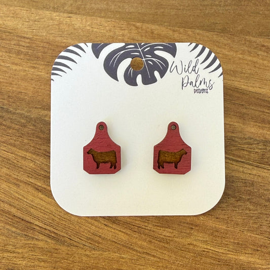 Cow Full Body Cattle Tag Stud Earrings