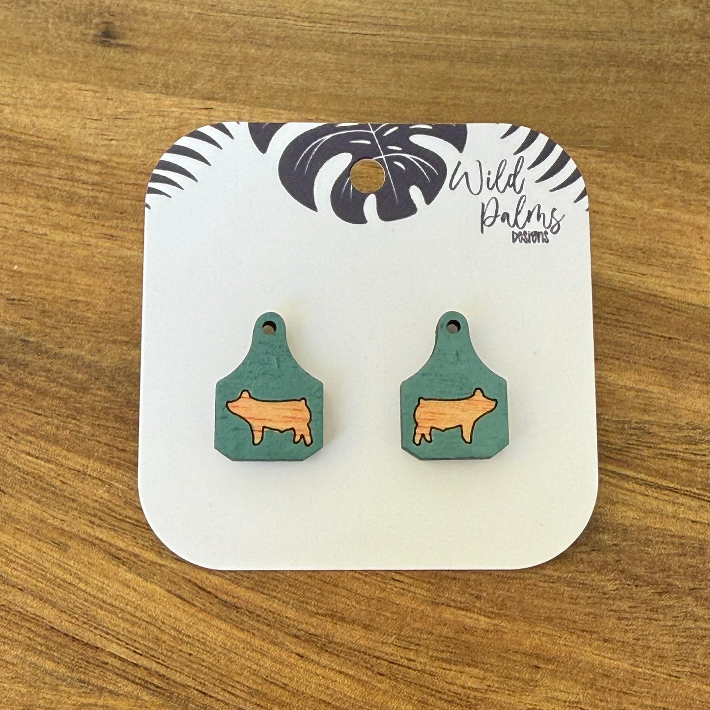 Pig Cattle Tag Stud Earrings