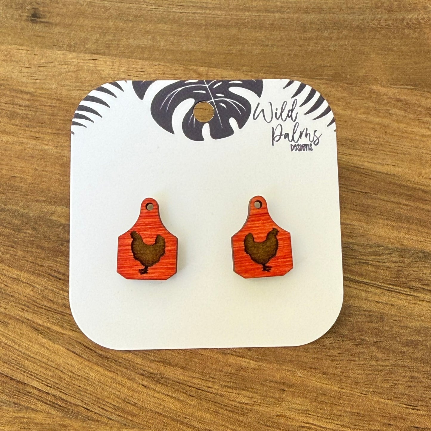 Chicken Cattle Tag Stud Earrings