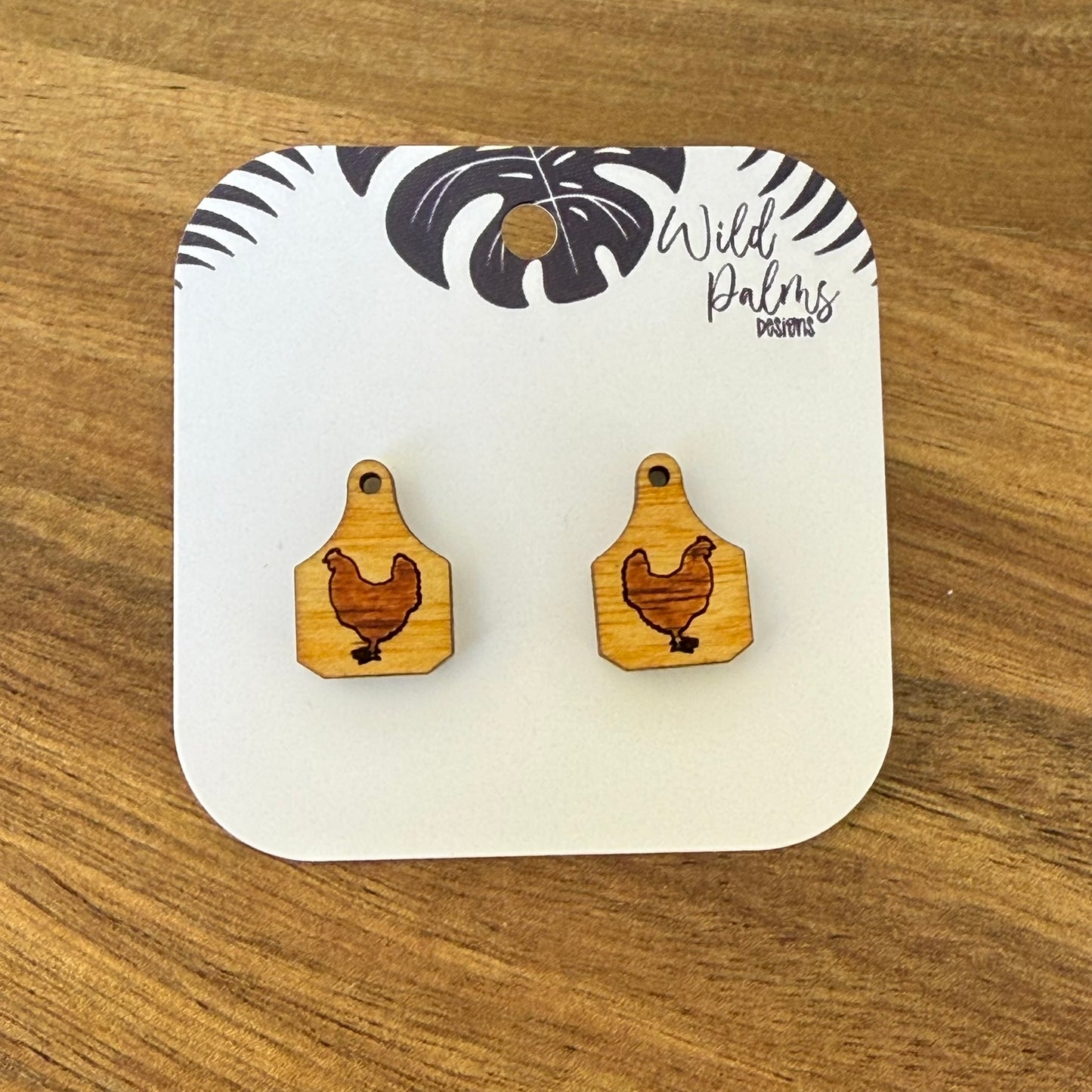 Chicken Cattle Tag Stud Earrings