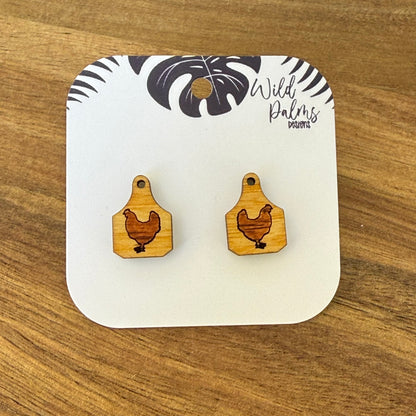 Chicken Cattle Tag Stud Earrings