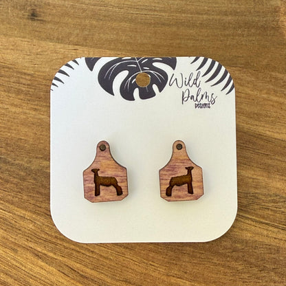 Sheep Cattle Tag Stud Earrings