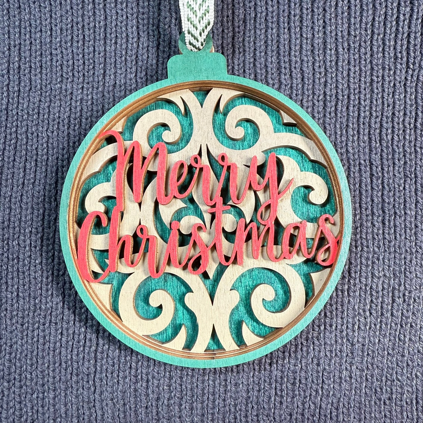 Merry Christmas Layered Wood Ornament