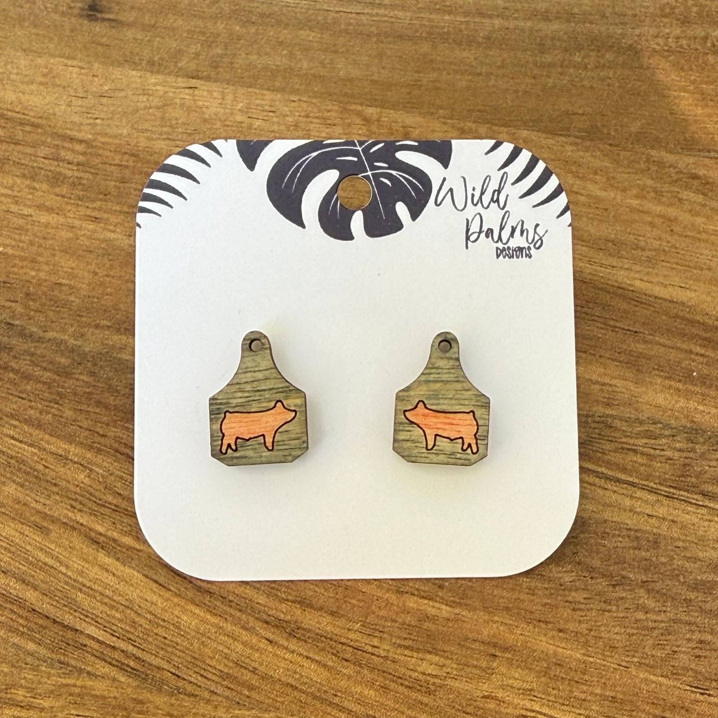Pig Cattle Tag Stud Earrings