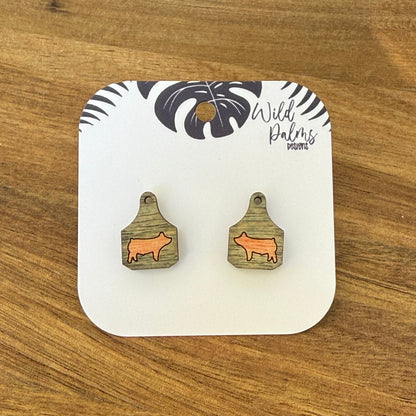 Pig Cattle Tag Stud Earrings