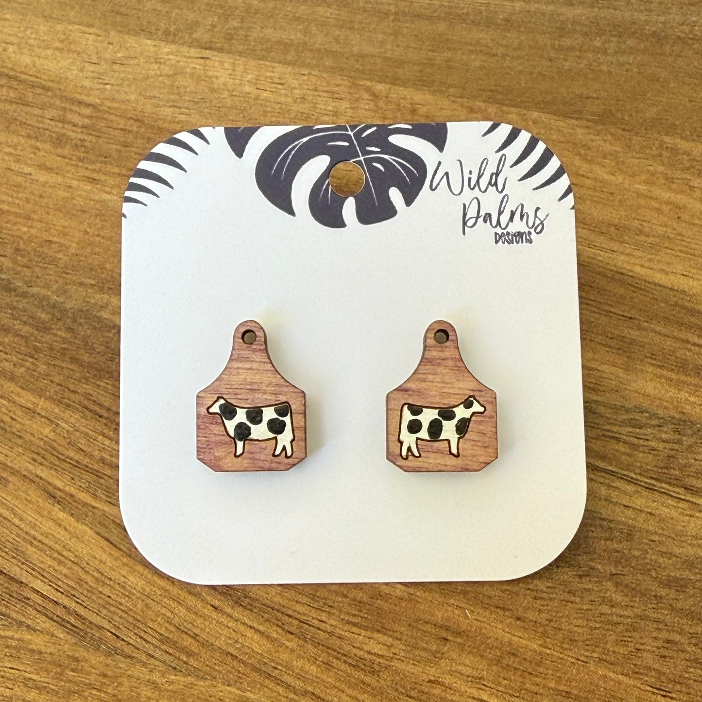 Cow Full Body Cattle Tag Stud Earrings