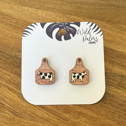 Cow Full Body Cattle Tag Stud Earrings