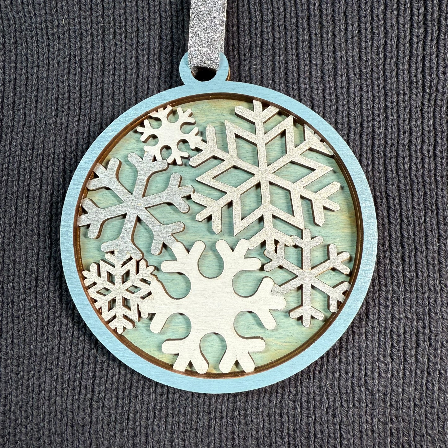 Silver Snowflakes Layered Wood Ornament