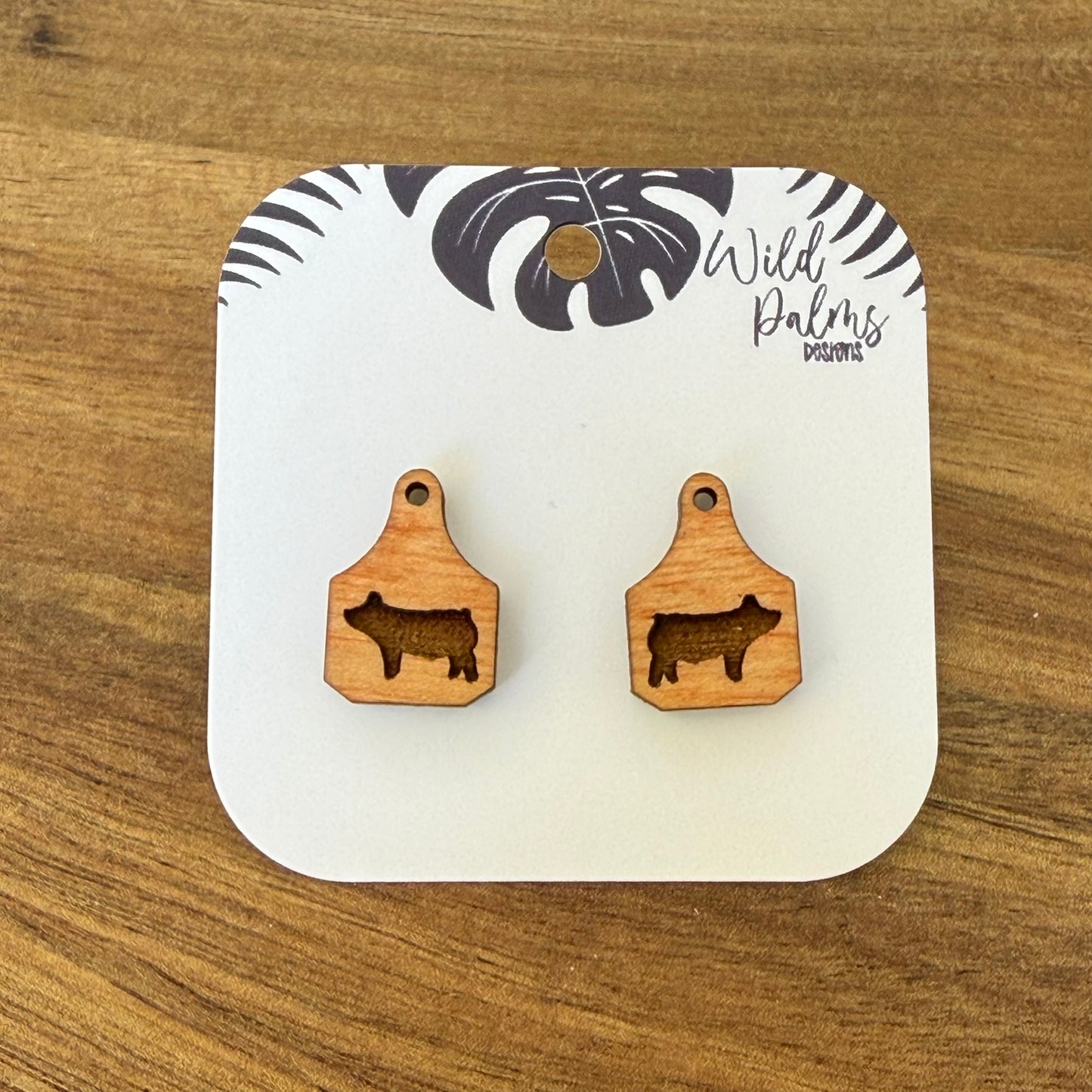 Pig Cattle Tag Stud Earrings