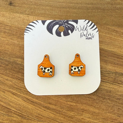 Cow Full Body Cattle Tag Stud Earrings