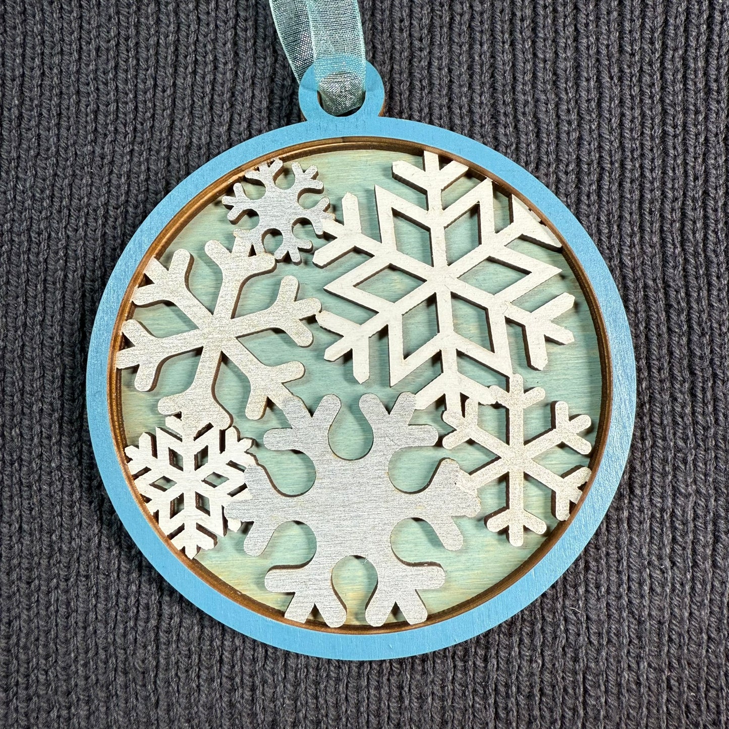 Silver Snowflakes Layered Wood Ornament