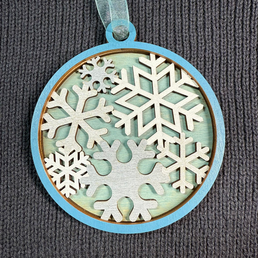 Silver Snowflakes Layered Wood Ornament