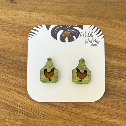 Chicken Cattle Tag Stud Earrings