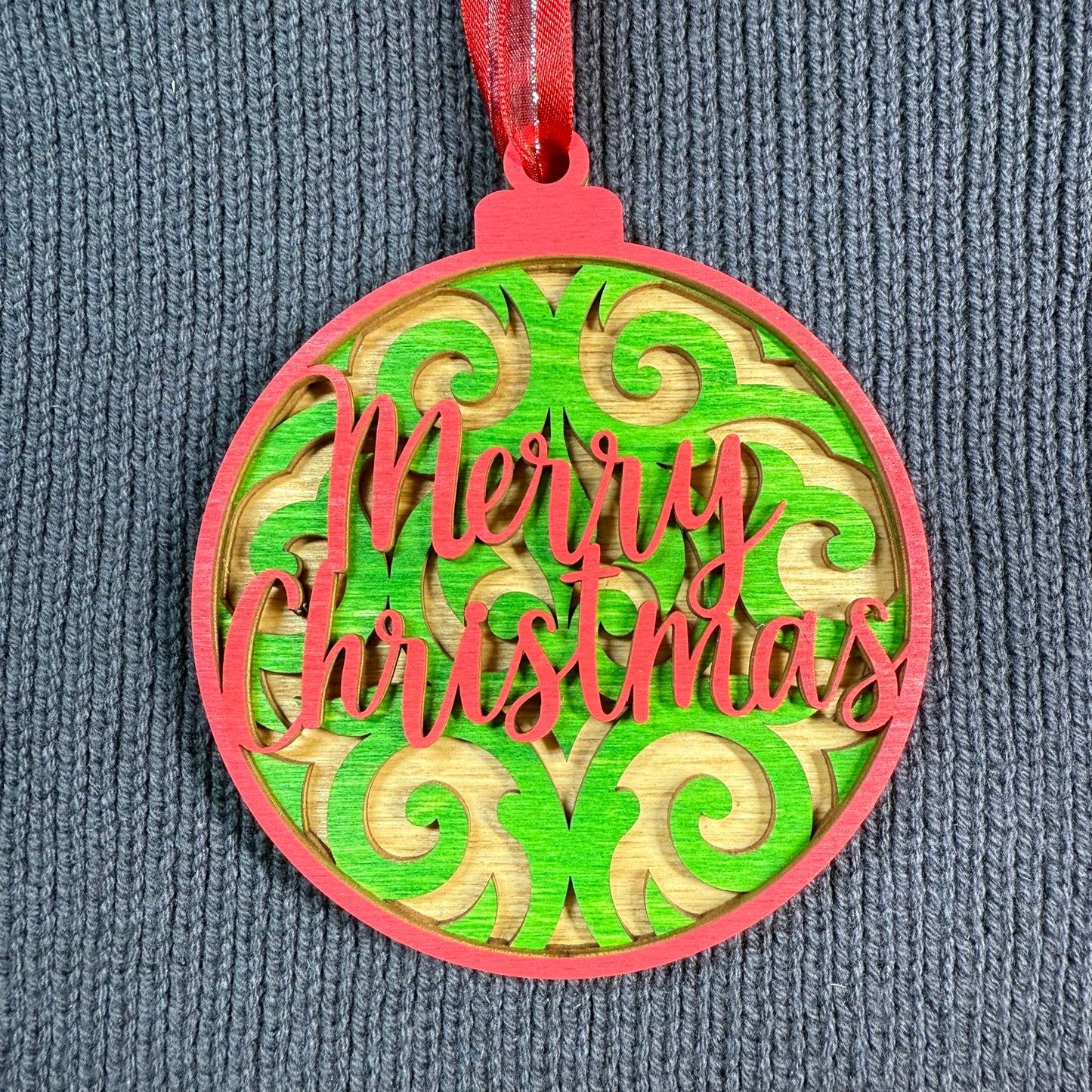 Merry Christmas Layered Wood Ornament