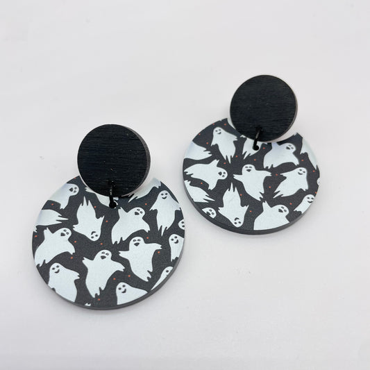 Ghosties Black Stud Dangle Earrings