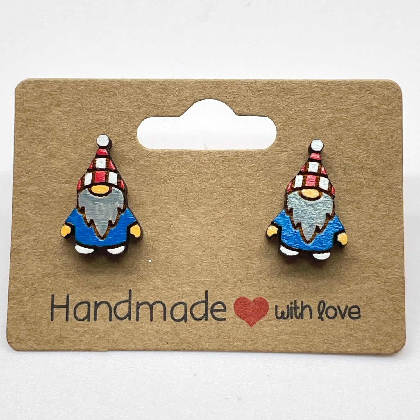 Gnome with Checkered Hat Stud Earrings