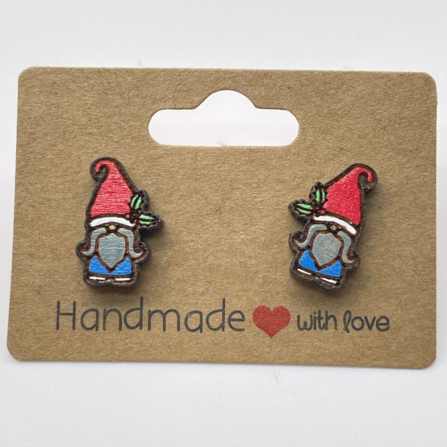 Gnome with Holly on Hat Stud Earrings