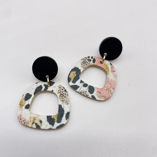 Gold Flakes Leather Stud Dangle Earrings