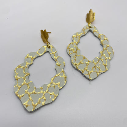 Gold Scallops Leather Drop Dangle Earrings