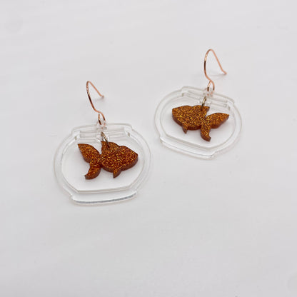 Goldfish Bowl Drop Dangle Earrings