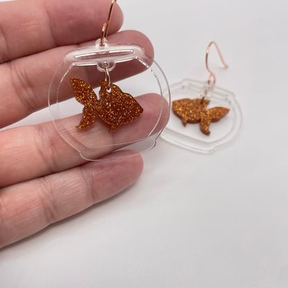 Goldfish Bowl Drop Dangle Earrings