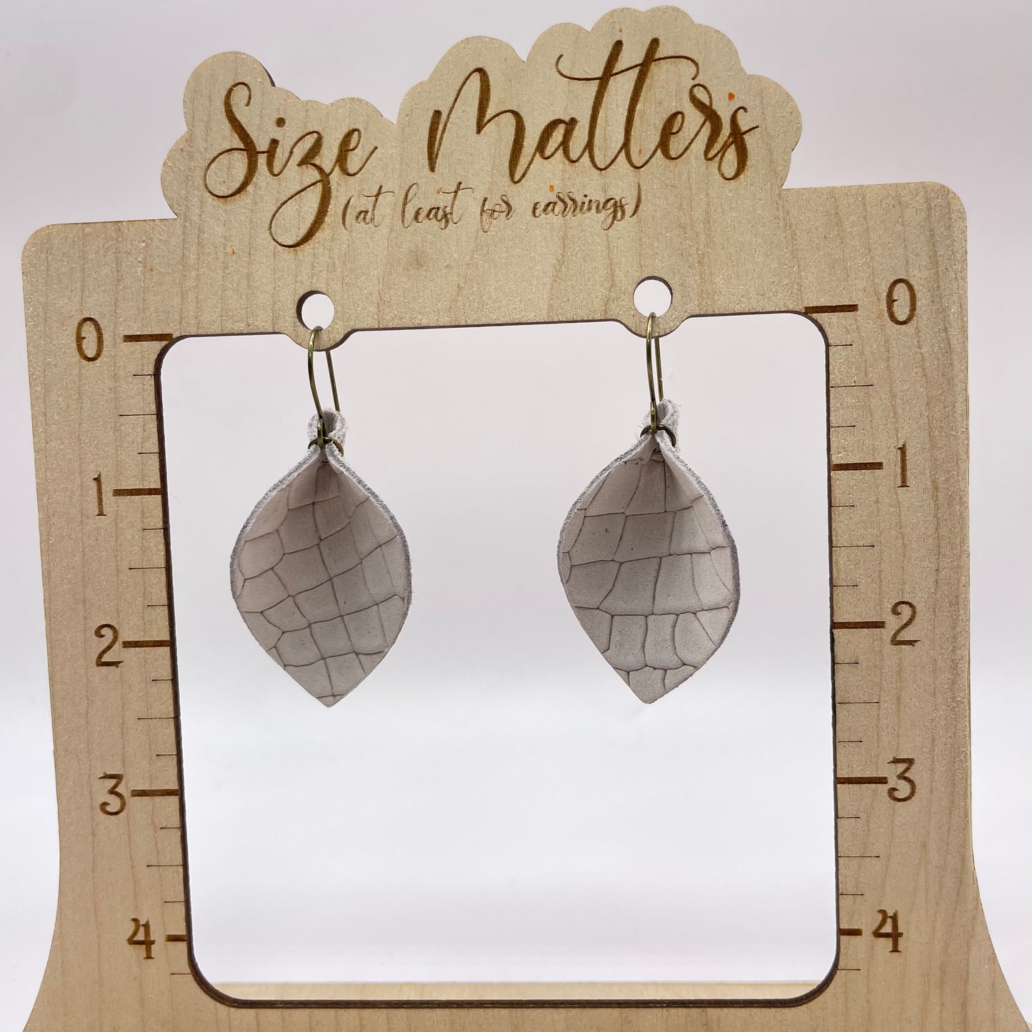 Grey Pinched Petal Leather Drop Dangle Earrings