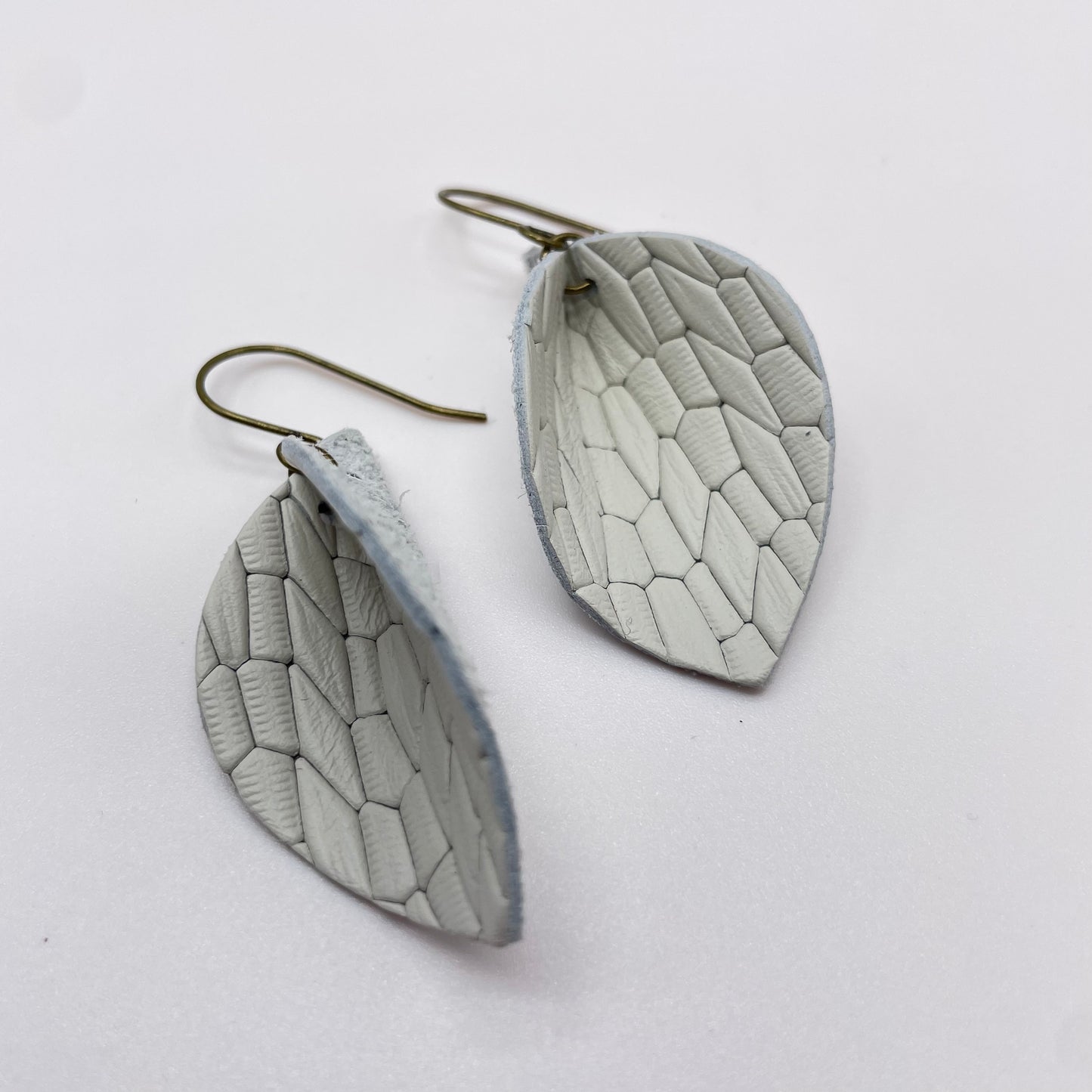 Grey Pebble Road Pinched Petal Leather Drop Dangle Earrings