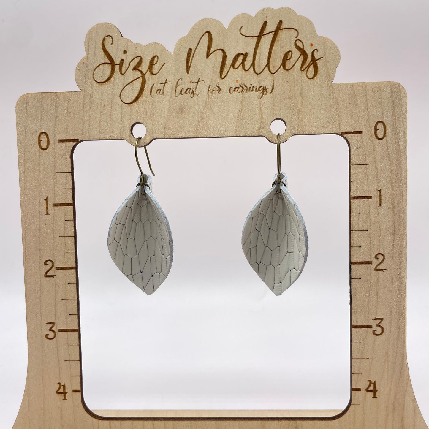 Grey Pebble Road Pinched Petal Leather Drop Dangle Earrings