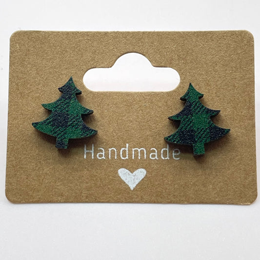 Green Buffalo Plaid Tree (Small) Stud Earrings