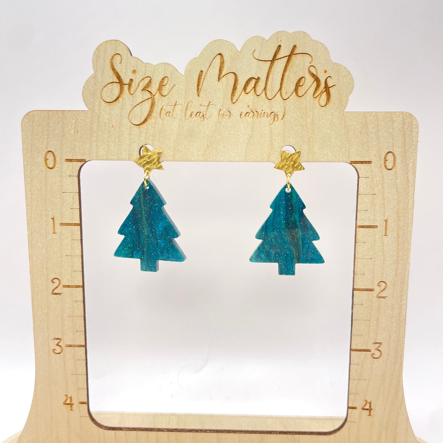 Christmas Tree Swirl Gold Star Stud Dangle Earrings