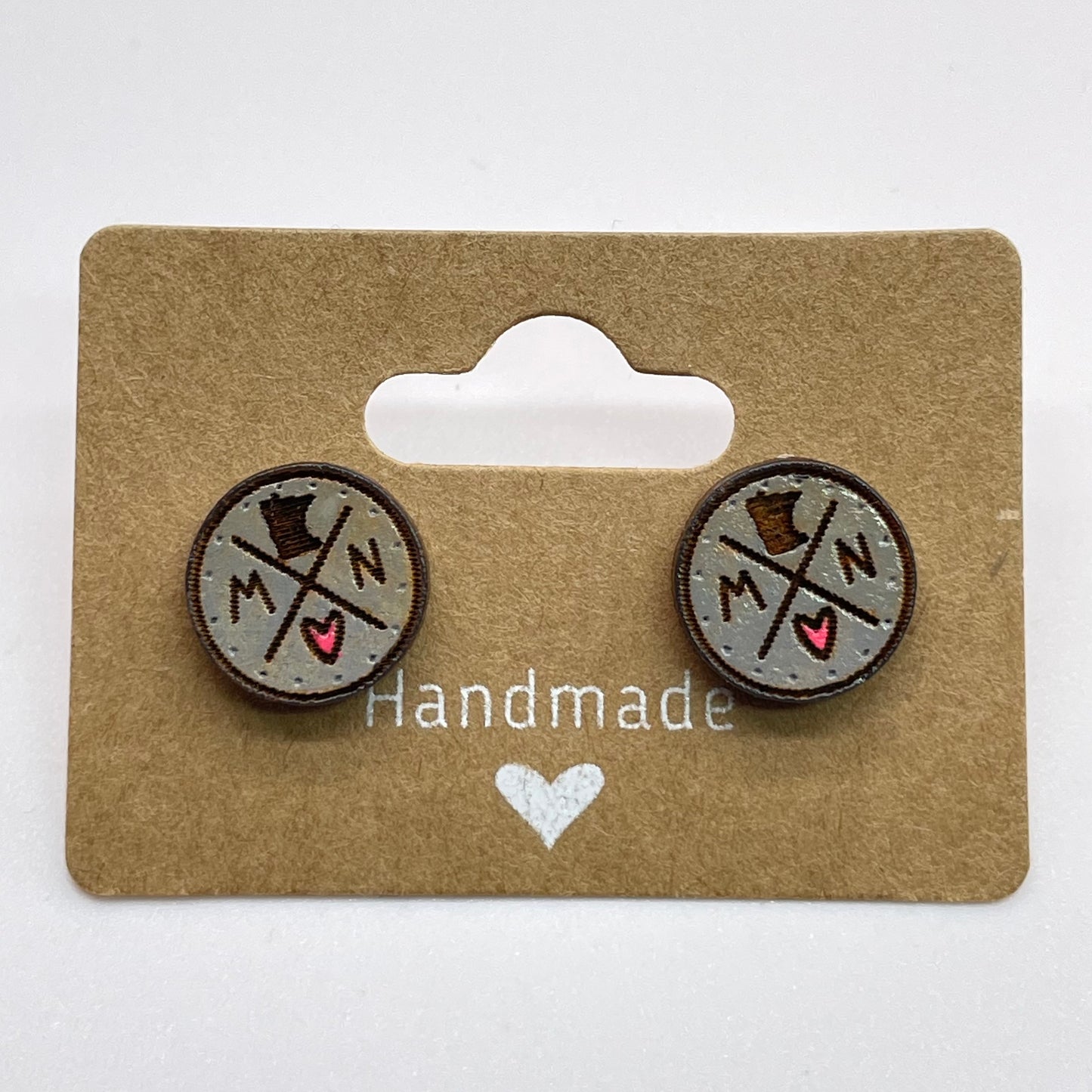 Heart MN Circle Shape Stud Earrings