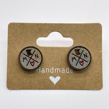 Heart MN Circle Shape Stud Earrings