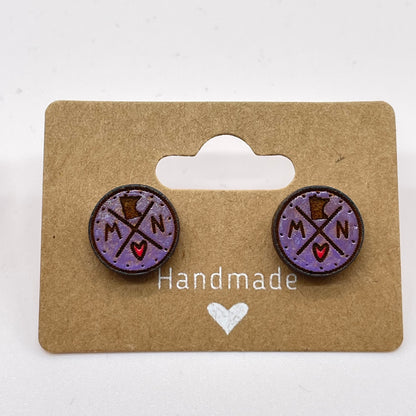 Heart MN Circle Shape Stud Earrings