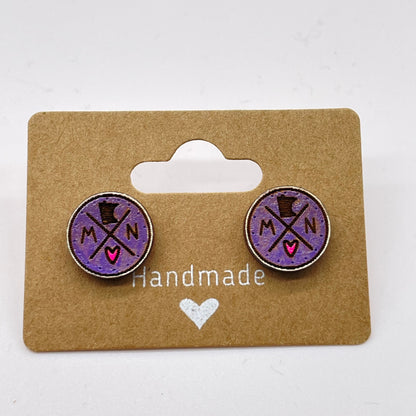 Heart MN Circle Shape Stud Earrings