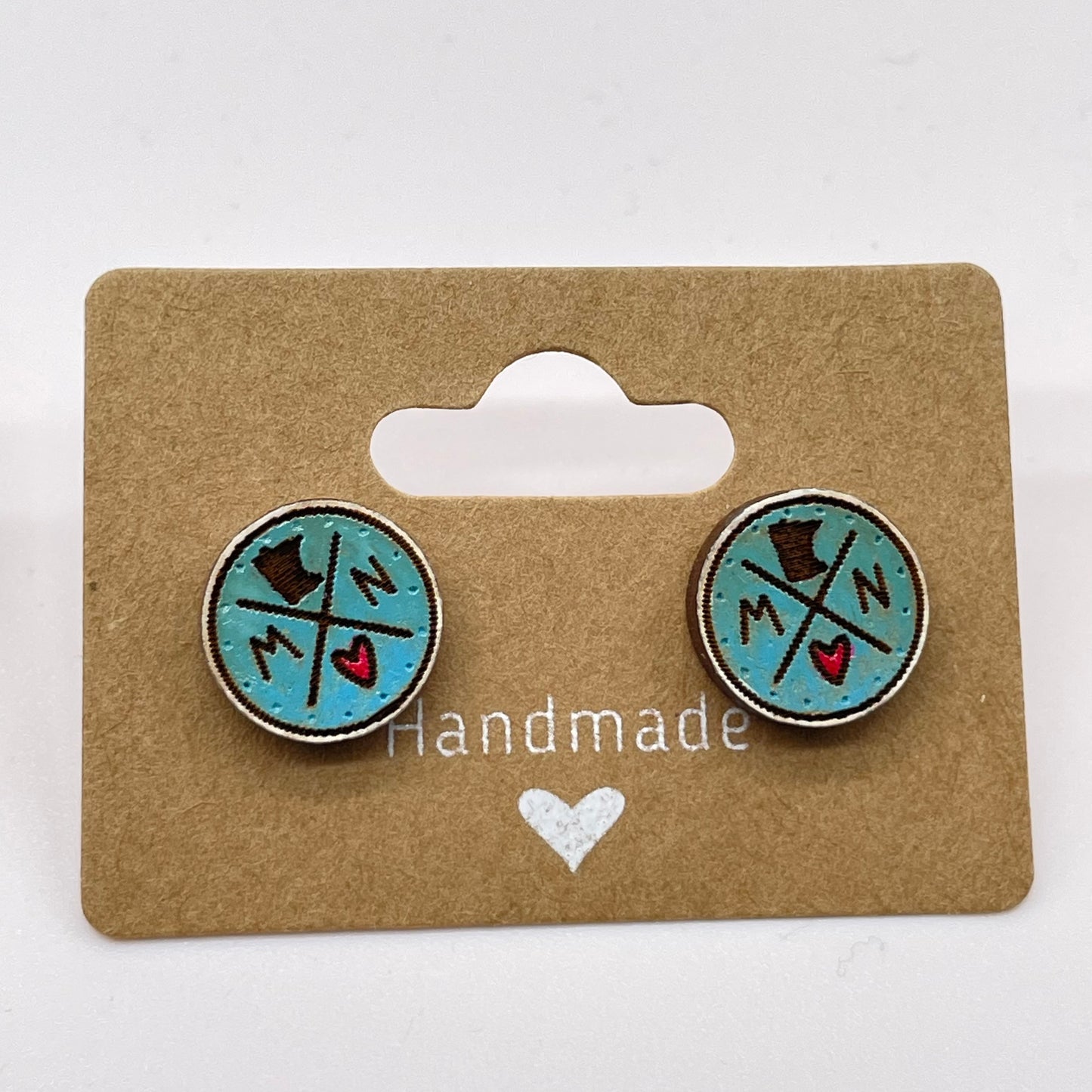 Heart MN Circle Shape Stud Earrings