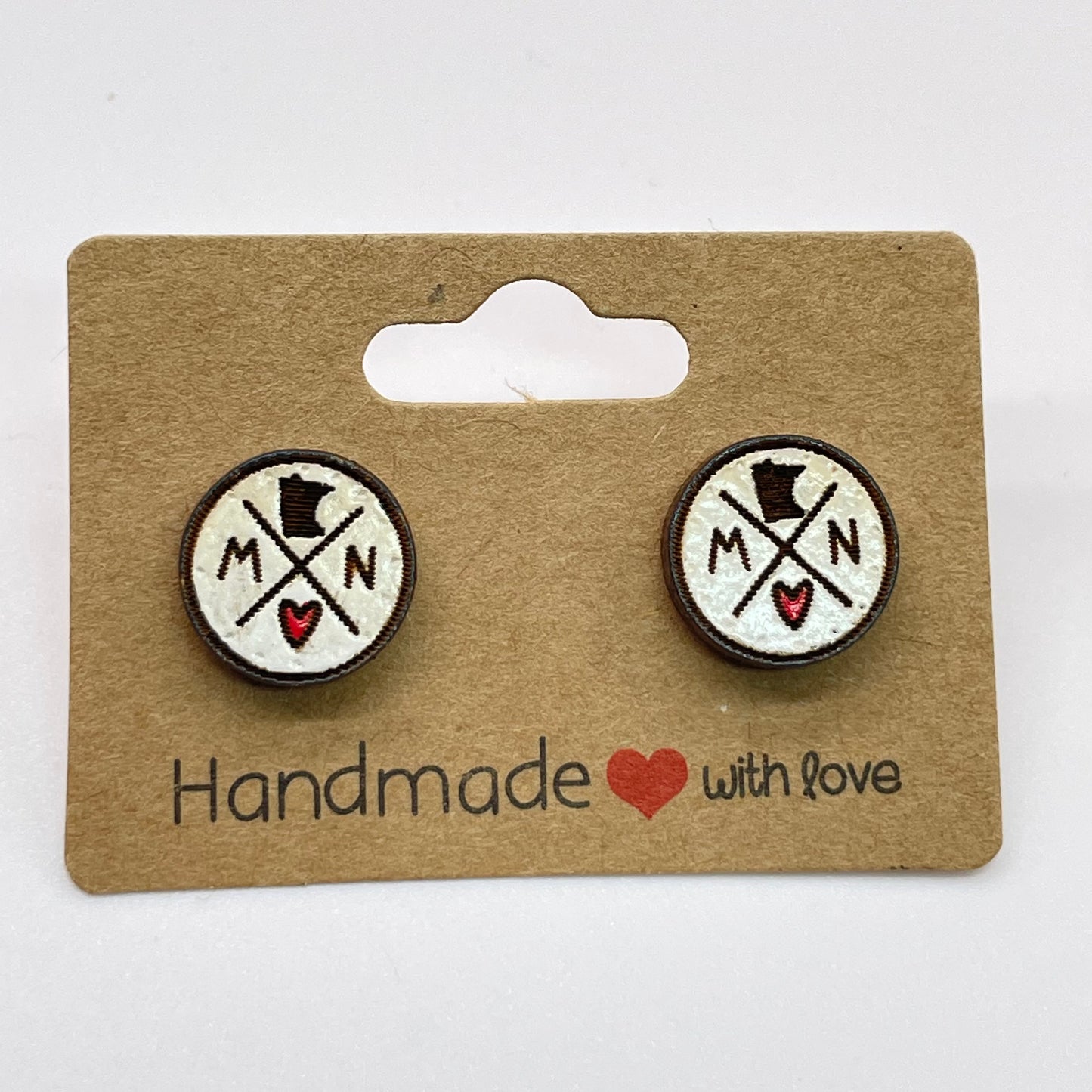 Heart MN Circle Shape Stud Earrings