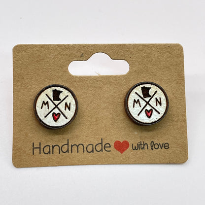 Heart MN Circle Shape Stud Earrings