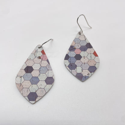 Hexagon Cork Drop Dangle Earrings